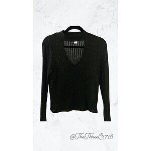 Womens Divided black metallic shimmer cutout long sleeve top Medium.